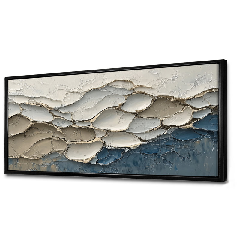 «Abstract Collages Coastal Waves Flow I», art mural abstrait, H 28 po x l 60 po, Cadre flottant, Noir