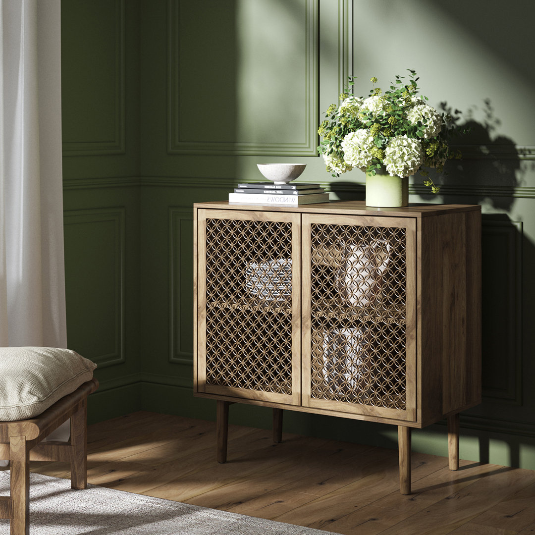 Fabion Modern 31.5''W Built-in LED Lights Wood-carved 2-Door Accent Cabinet with Metal Legs George Oliver 