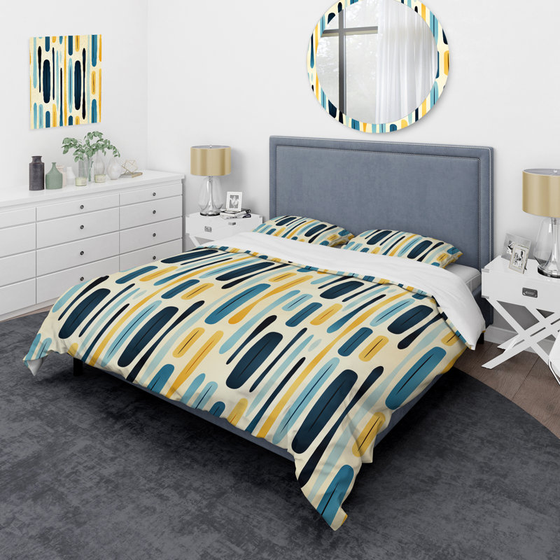 Ensemble de housse de couette à rayures bleues et jaunes Harmony, Housse de couette pour très grand lit et 2 très