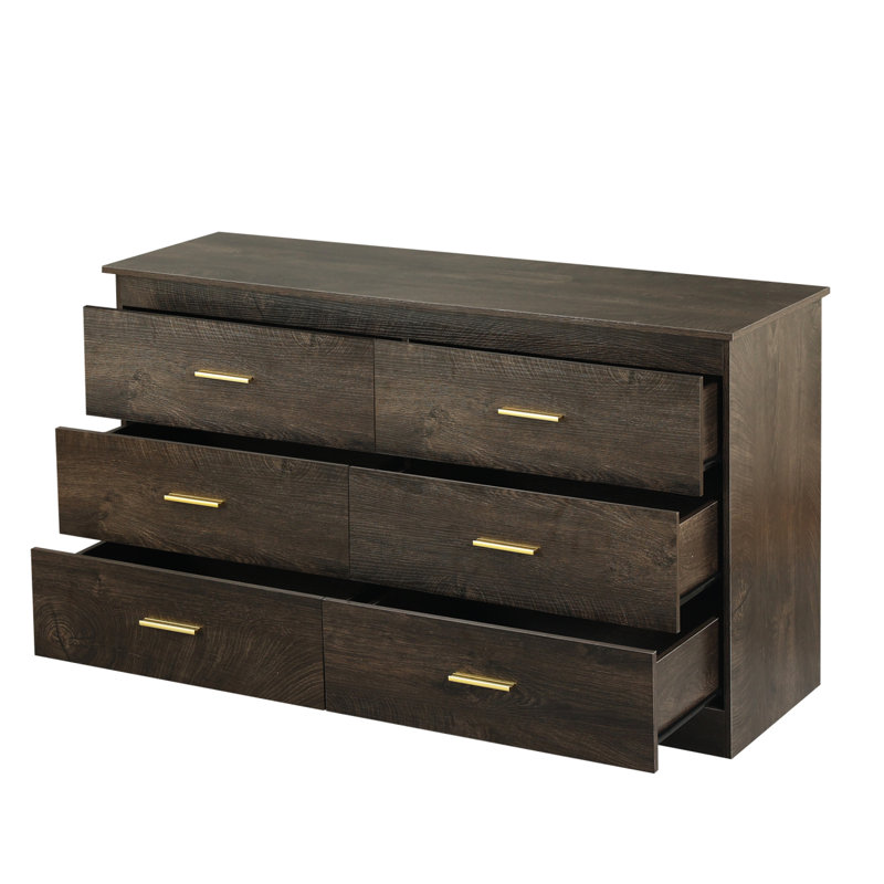 Commode en métal doré avec finition grain de bois