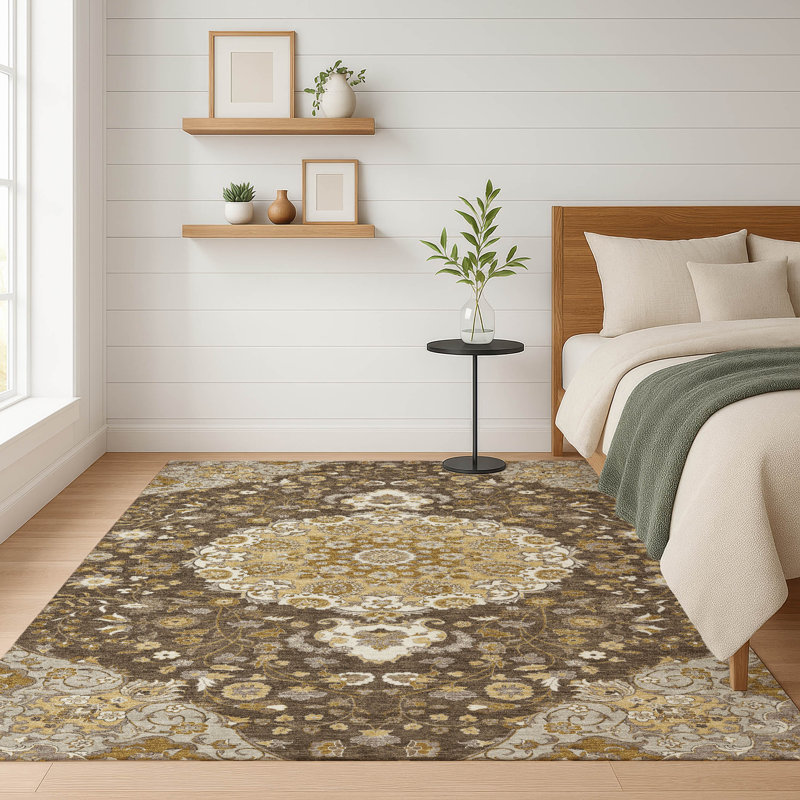 Tapis damassé intérieur / extérieur lavable à la machine ACN2611, Chocolat, 8 pi x 10 pi