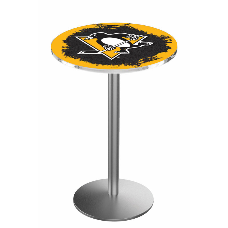 NHL Round Metal Base Dining Table, Stainless Steel, Pittsburgh Penguins