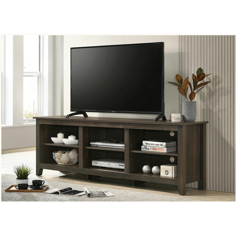 Meuble télé 70 po avec tablettes ouvertes et gestion des câbles, Brun