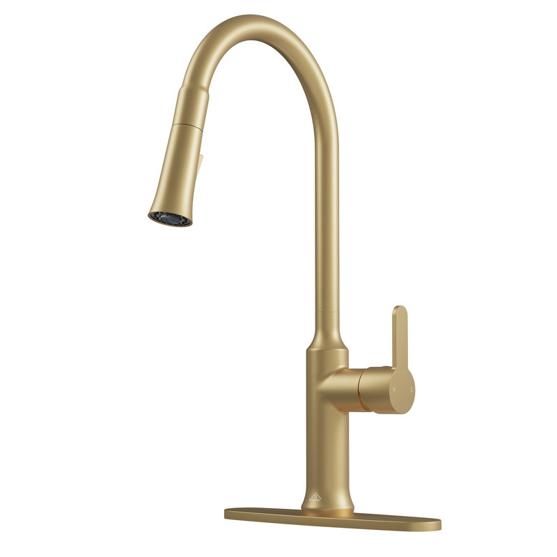 CASAINC 1.8 GPM Single-Handle Pull-Down Kitchen Faucet Single Hole Faucet, Brushed Gold