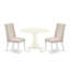 L'ensemble de table de cuisine 3 pièces comprend une table de salle à manger ronde avec Dropleaf et 2 chaises rembourrées en tissu crème, lin blanc-106914686-106914688-109975832