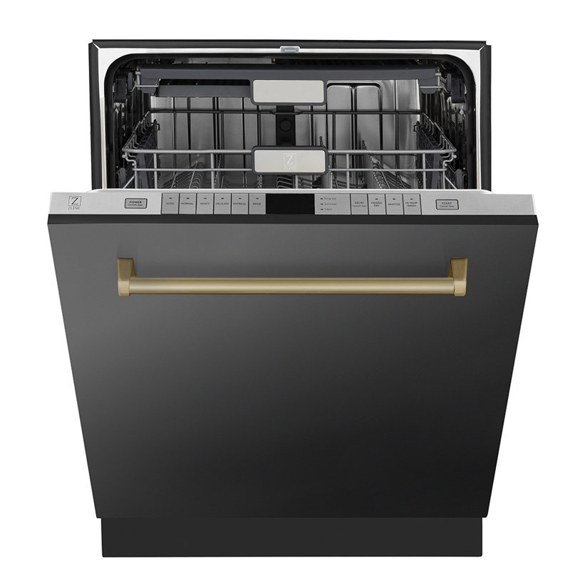 ZLINE Autograph 24 in. Monument 3rd Rack Black Stainless Dishwasher with Handle, 45dBa, Champagne Bronze