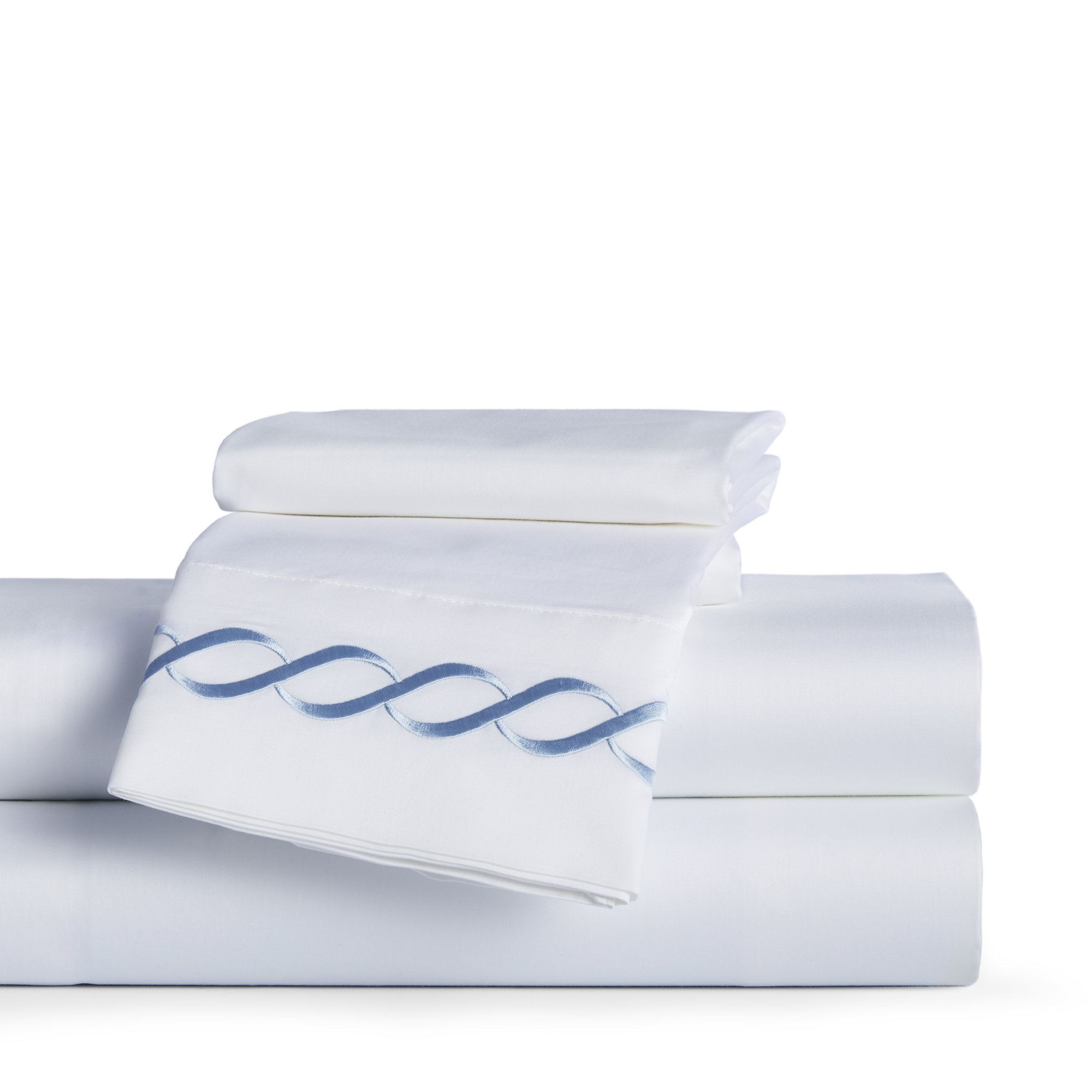 Barden Sateen Sheet Set, Blue/White, Queen Sheet Set with 2 Pillowcases