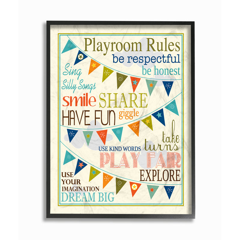 Boroughbridge Playroom Pennants, art textuel, H 20 po x l 16 po x P 1,5 po, Giclée encadrée noir minuit