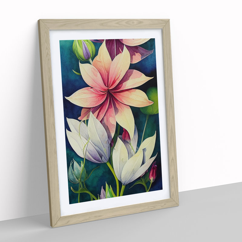 Beautiful Watercolour Flowers No.6 - Wall Art, 36cm H x 27cm W x 2cm D, Oak Framed, White
