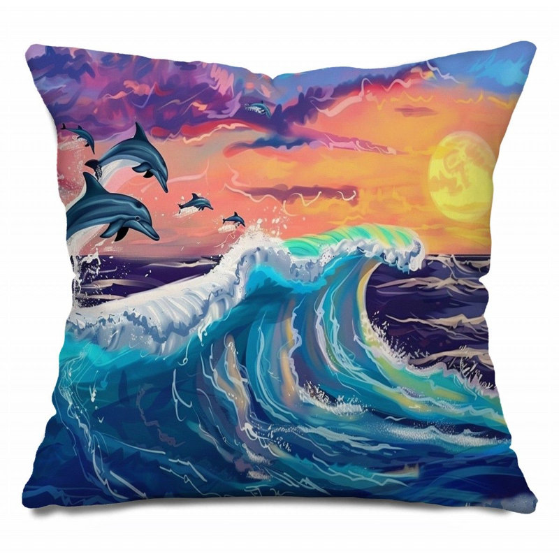Coussin Trendy, Orange / mauve / bleu, H 26 po x l 26 po