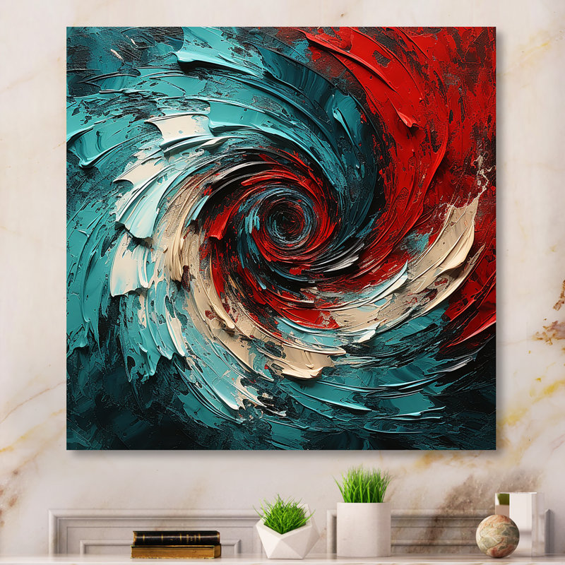 «Red Blue Majestic Motion Spiral II - Abstract Spirals», art mural, H 16 po x l 16 po x P 1 po, Toile tendue