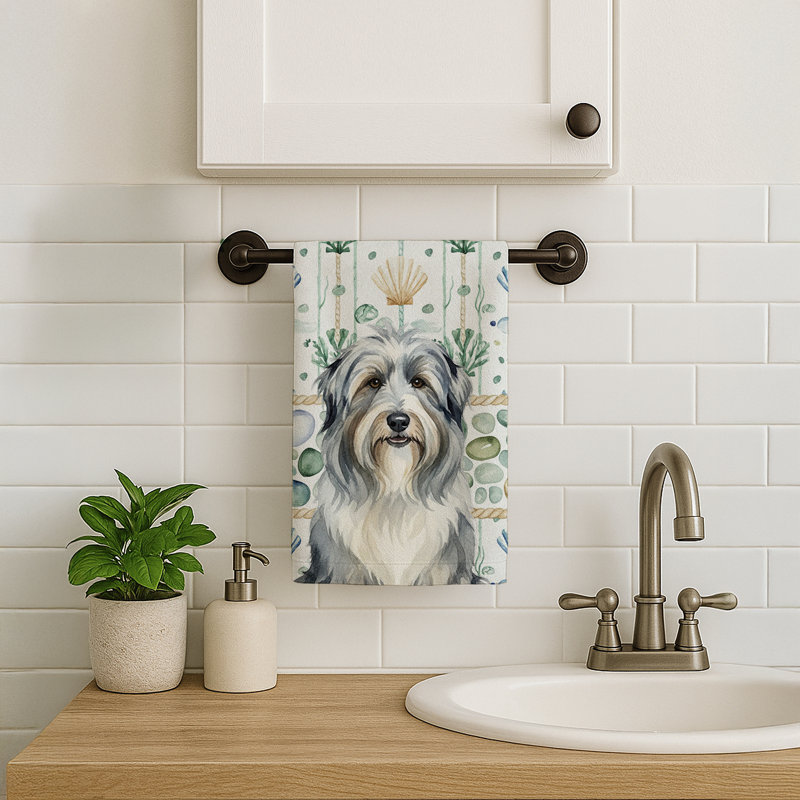 Bearded Collie Coastal Sea Glass Kitchen Towel, Bearded Collie