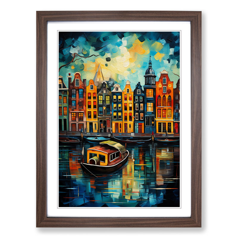 XYZ-FRM-V1223-1787 Amsterdam Abstract No.2 - Single Picture Frame Print on Wood, Walnut, 34cm H x 25cm W x 2cm D