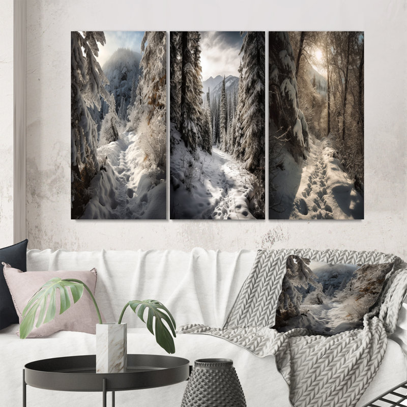 «Frosty Snow Forest Path», 3 pièces, Toile tendue, H 20 po x l 36 po