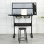 Bureau de dessin avec manivelle réglable et 2 tiroirs en métal (noir) avec tabouret-1186796794
