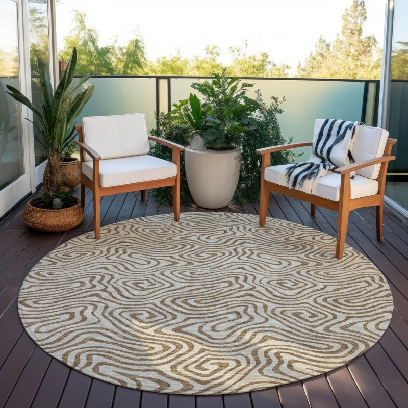 Zena Beige Washable Indoor-Outdoor Rug - , 8' x 8'