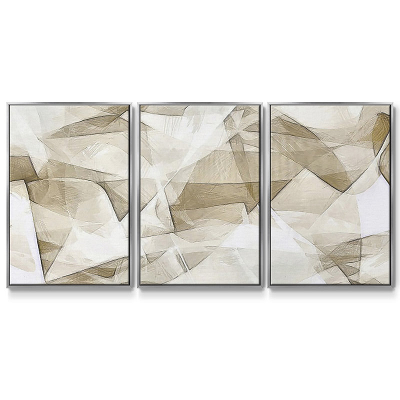 Mindfulness II - Toile encadrée multi-pièces, H 36 po x l 75 po x P 2 po, Argent