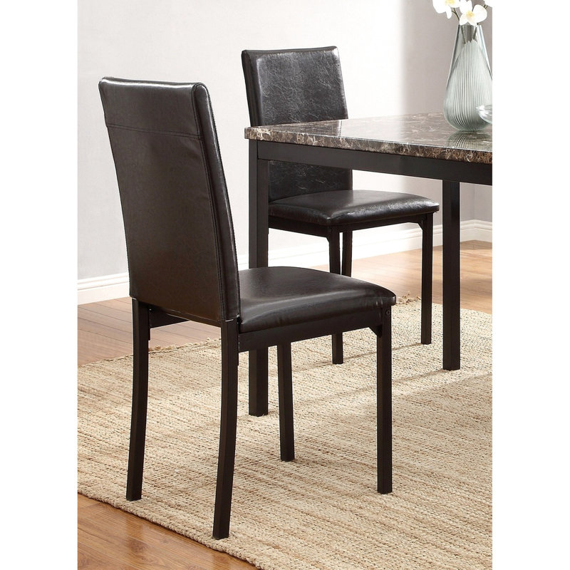 4 chaises de salle à manger en métal, similicuir brun, métal noir, 17,25 po de largeur, 4 chaises avec finition, siège en cuir, hauteur 13,25 po
