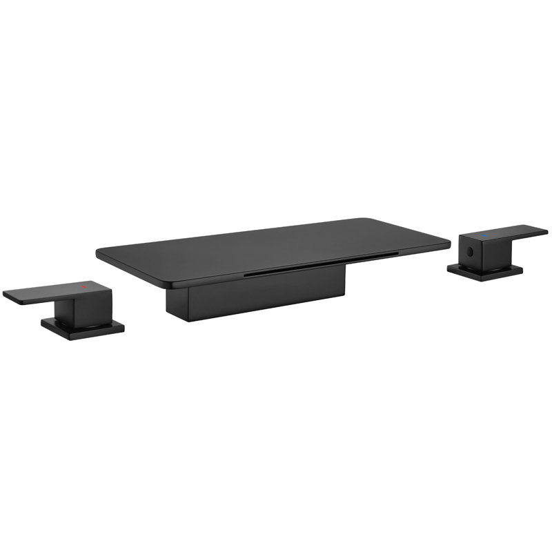 3 Hole Deck Mount Tub Faucet Waterfall Bathtub Faucet Brass 2 Handle Tub Fillers With Valve, Matte Black