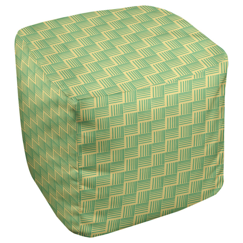 Repose-pieds cubique à rayures classic basketweave, Jaune / vert