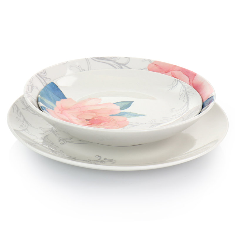 White Ceramic Floral 12-Piece Dinnerware Set