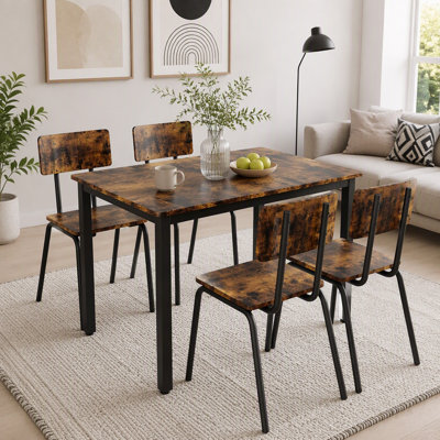 Ensemble de table de salle à manger 5 pièces avec panneau de fibres à densité moyenne durable et structure en métal