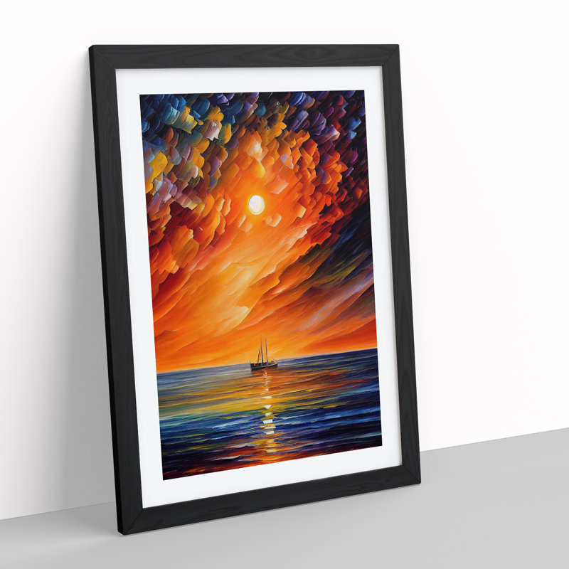 Boats Under The Sunset No.2 - Single Picture Frame Print, Black, 46cm H x 34cm W x 2cm D