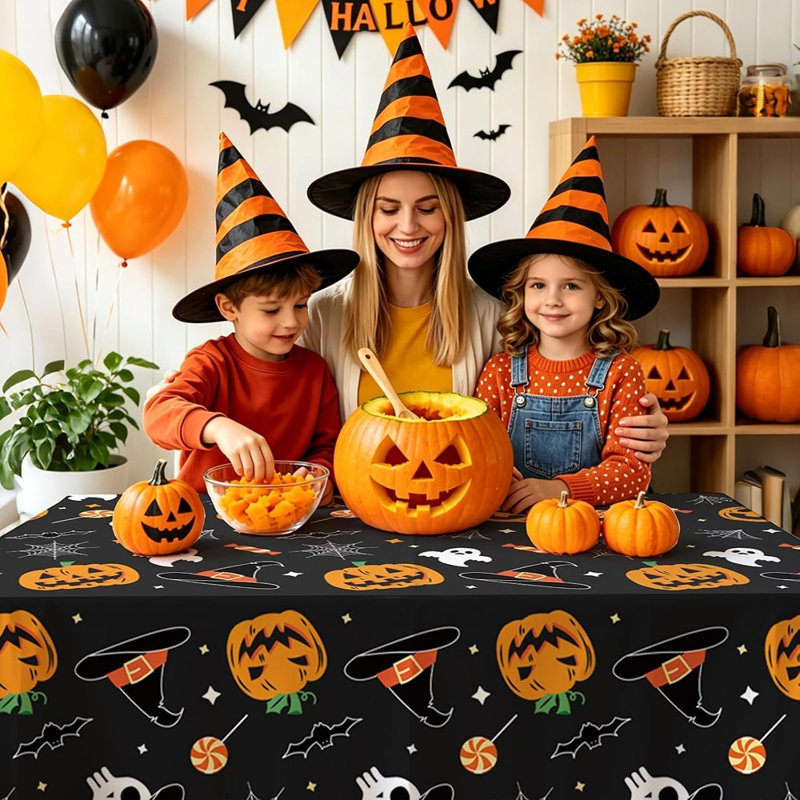 Lot de 6 nappes d'Halloween avec citrouilles et fantômes, nappes en plastique à motif toile d'araignée effrayante, décoration festive pour les fêtes d'Halloween à l'intérieur et à l'extérieur, ensemble de décoration de table rectangulaire