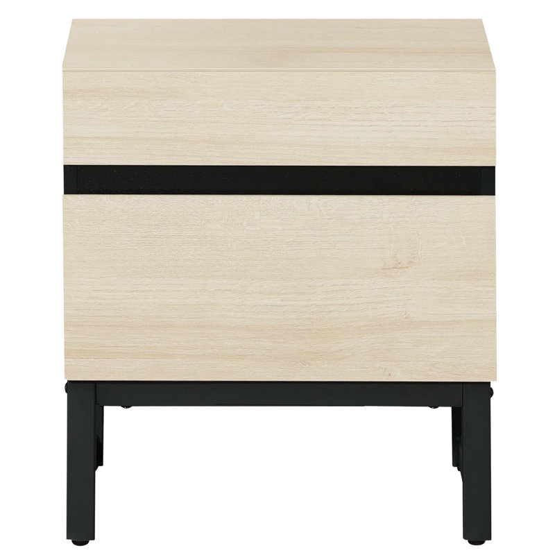 Aadam Modern End Table With 2 Drawers, Beige