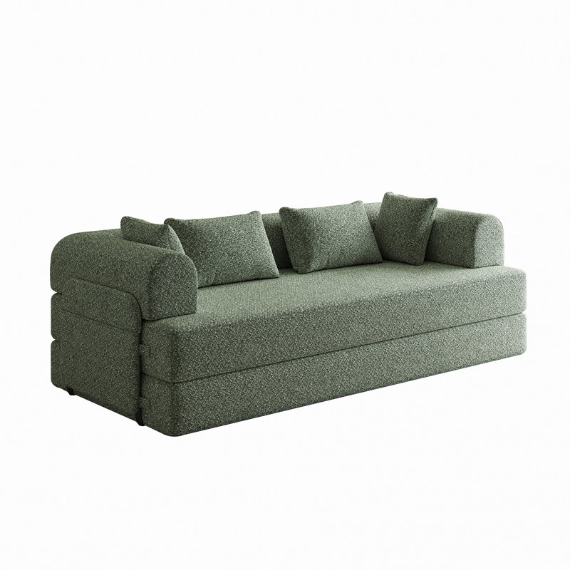 Canapé-lit convertible en chenille avec coussin cylindrique, Chenille verte