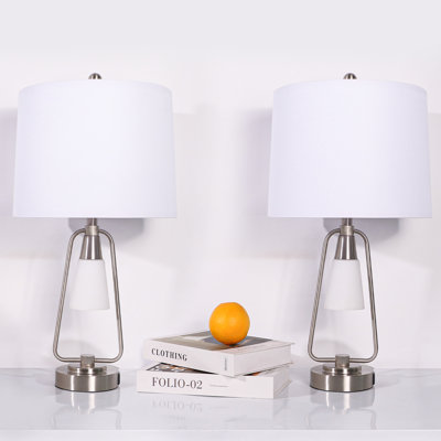 Kefren Nickel, Glass Night Light Table Lamps with USB Port