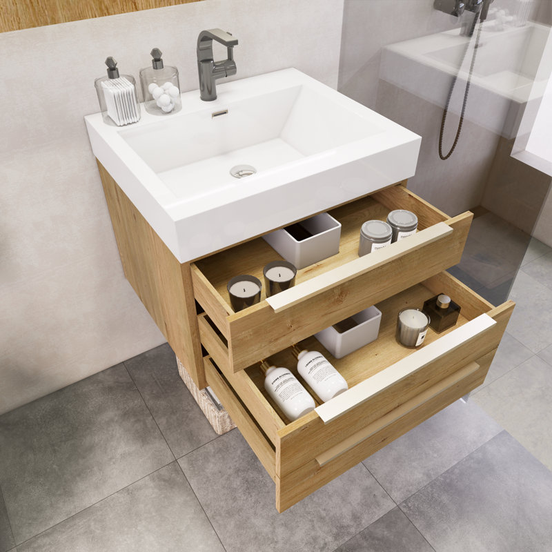 Meuble-lavabo mural simple 24 po Marizol, Chêne