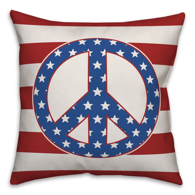  Coussin décoratif intérieur / extérieur Peace Sign Stars and Stripes, 18 po x 18 po