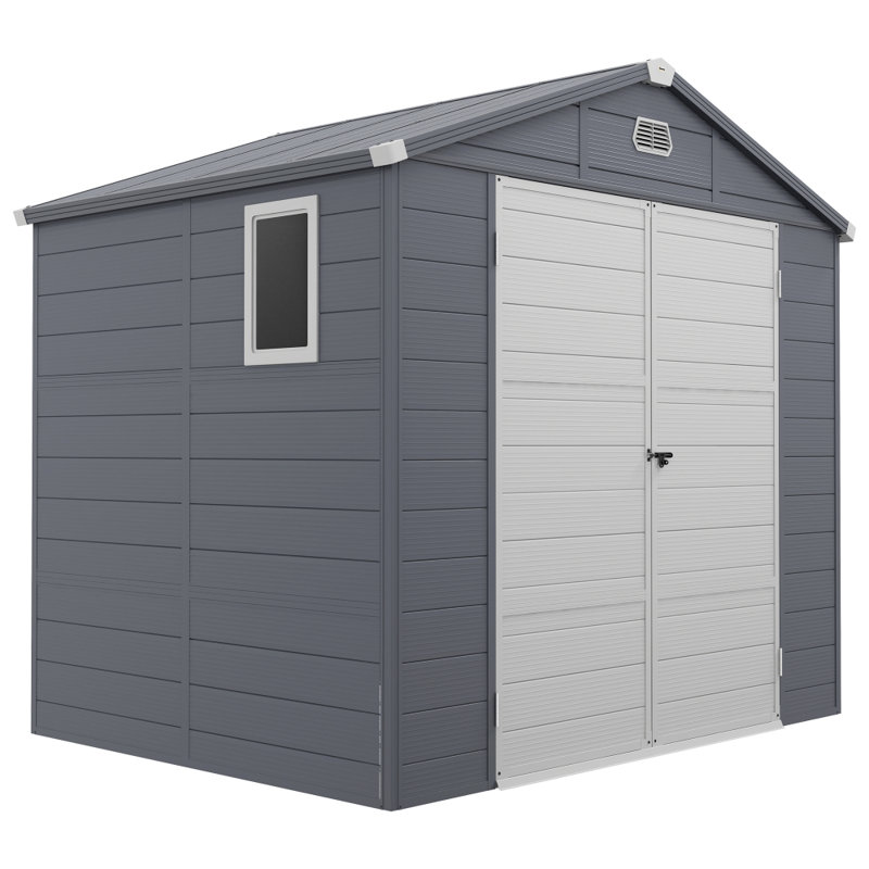7.9ft x 6.2ft Metal Frame and Plastic Wall Shed with Foundation, Grey