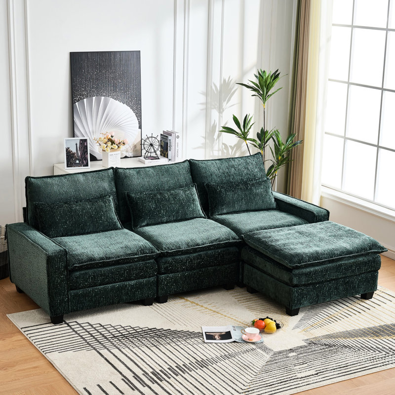 99'' Comfy 4 L-Shaped Sectional With Chenille Upholstery, Solid Wood Frame, And 3 Back Cushions Cloud Deep Seat , Movable , Ergonomic Design, 500Lb Capacity Per