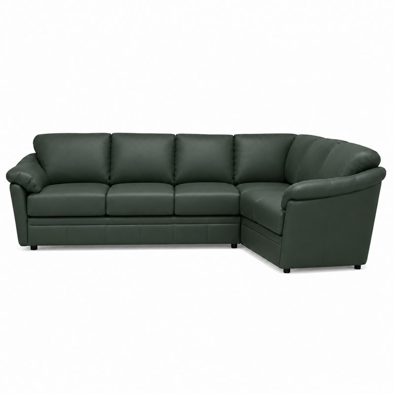 Canapé modulaire en cuir fleur Ramdev, Orienté à gauche (vu de face), Cuir véritable vert
