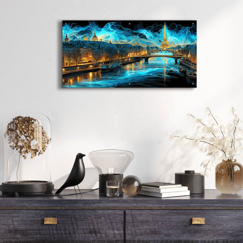 Art mural épique «Waves of Light Over Paris» par Ann Klee, 48 po x 24 po, H 24 po x l 48 po
