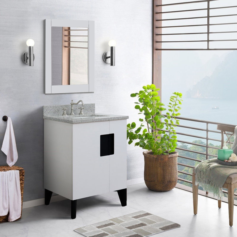 25'' Single Bathroom Vanity with Granite Top, Gray, White