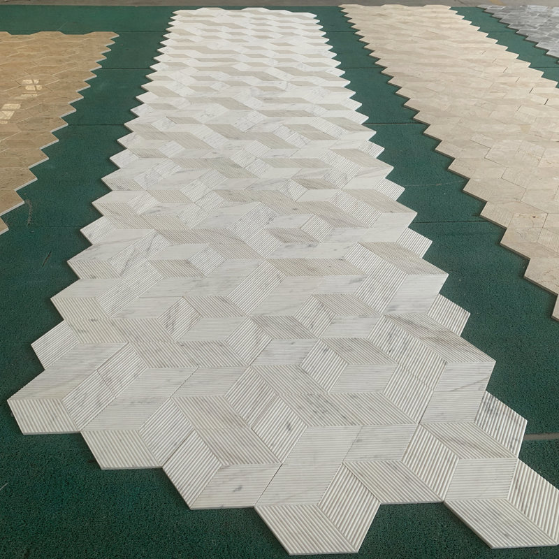 Carreau de marbre hexagonal, marbre, marbre naturel, pour mur, fini texturé ol, marbre cannelé 3D, pierre naturelle, 1 boîte de 12 pièces