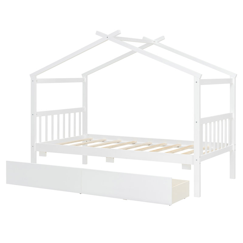 Lit en bois avec tiroirs, Lit simple, Blanc