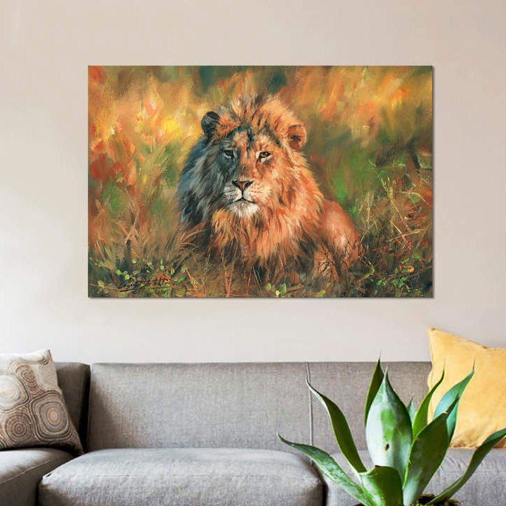 «Lion at Sunset» par David Stribble, impression sur toile tendue, H 40 po x l 60 po x p 1,5 po, Pas de tapis, Toile tendue