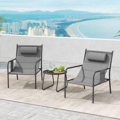 3 Piece Outdoor Bistro Set Patio Metal Chair And Coffee Table Set