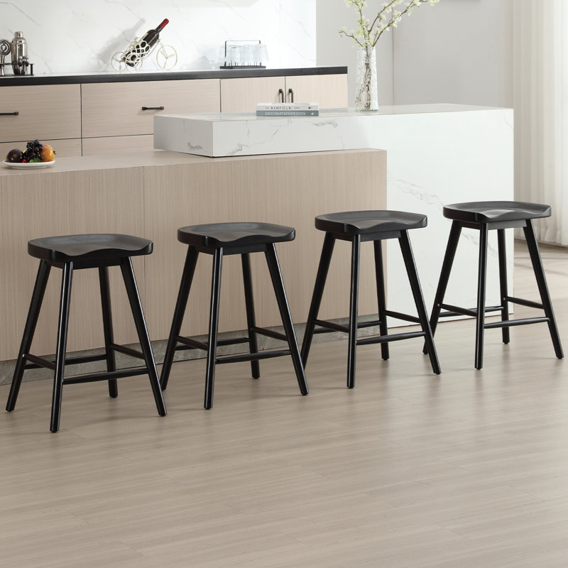 24.25" H Backless Solid Wood Counter Stool with Footrest (Set of 4), Black