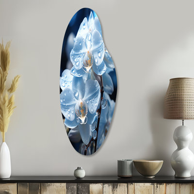 Art mural en métal asymétrique bleu orchidées nacrées