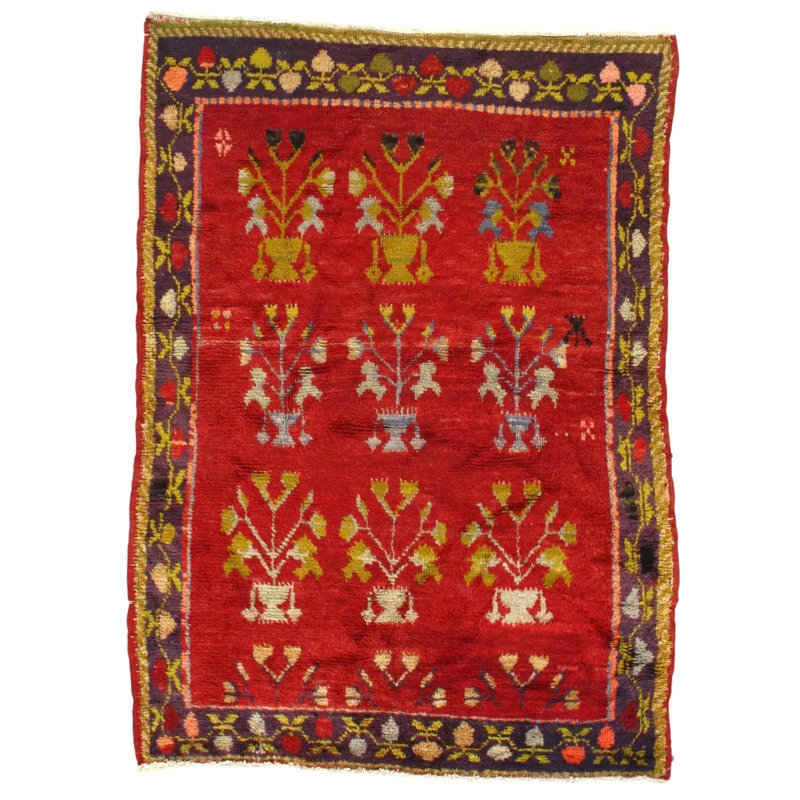 Kutluhan Cotton Oriental Area Rug in Red