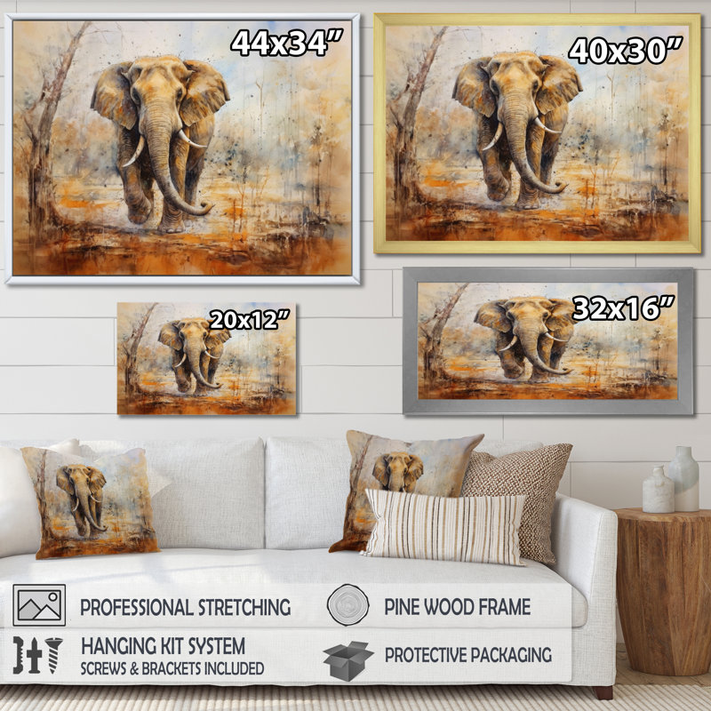 Faune éléphant majestueux I, Cadre simple noir, H 16 po x l 32 po x P 1 po