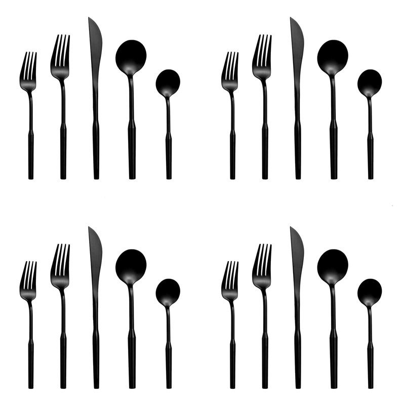 20-Piece Black Stainless Steel Flatware Set, Modern Design, Dishwasher Safe, Rust-Resistant, Service For 4, Ideal For Indoor & Outdoor Use