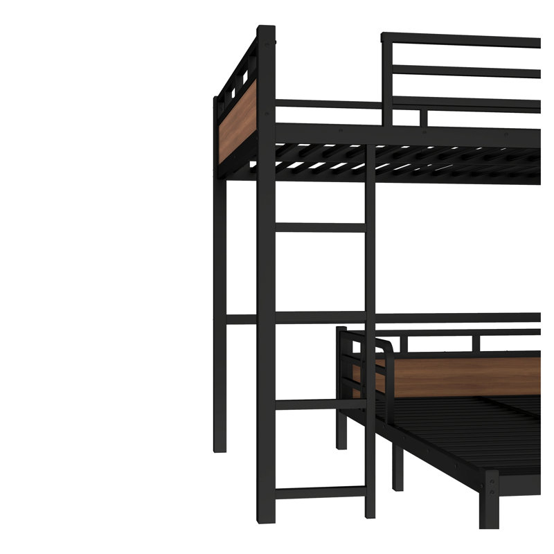 Lit superposé séparable Full XL au-dessus de XL avec panneau décoratif en noyer, Lit double
