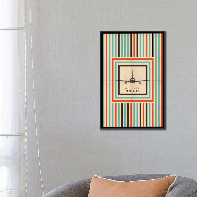 «pourquoi pas maintenant ? "travel poster" par 08, impression sur toile, H 26 po x l 18 po x P 1,5 po, Toile encadrée noire