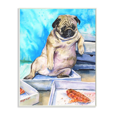 " Chubby Pug Dog With Pizza Boxes Pet Portrait " by George Dyachenko Painting Print